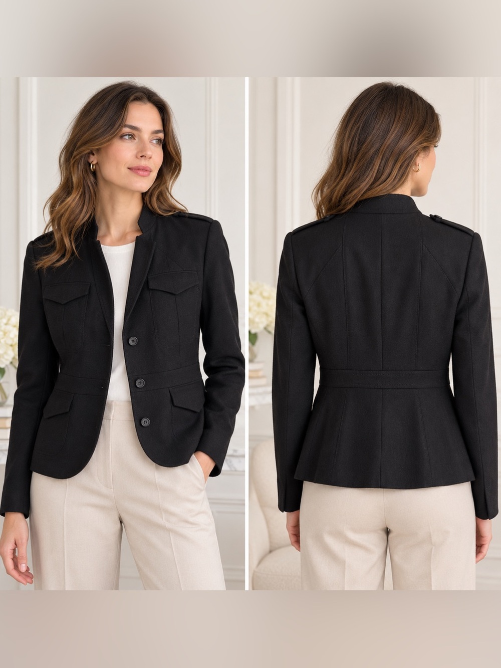 Banana Republic Black Wool Military Blazer Jacket